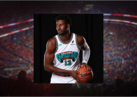 Jaron Jackson mit dem neuen Vancouver Grizzlies Jersey