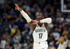 Dennis Schröder von den Brooklyn Nets macht eine Jubelgeste